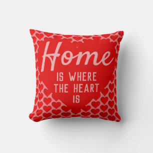 Vet Citaat Home is waar het hart is - rood & roze Kussen