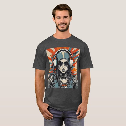 Vet Cyber 2K Urban Emo Meisje met Hoofdtelefoon T-shirt (Voorkant volledig)