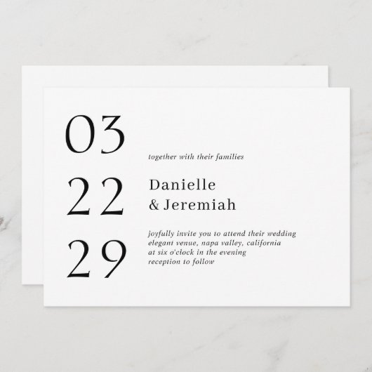 Vet Datum Schoon Minimaal Elegant Modern Bruiloft Kaart (Voorkant / Achterkant)