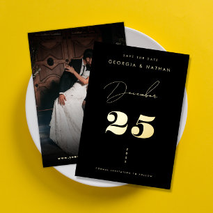 Vet Datum Typografie Script Donker Vervaagd Foto E Folie Uitnodiging