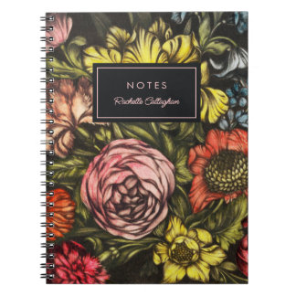 Vet Donker Bloemen Blush Roze Naam Notitieboek