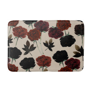 Vet Donker Bloemen Rood & Zwart Beige Botanisch Badmat