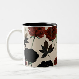 Vet Donker Bloemen Rood & Zwart Beige Botanisch Tweekleurige Koffiemok