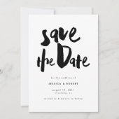 Vet Edgy Modern Black Brush Script Wedding Save The Date (Voorkant)