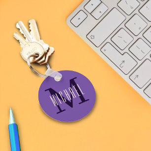 Vet eenvoudig monogram Initiaal & voornaam Paars Sleutelhanger