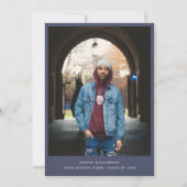 Vet Eenvoudig Navy Blue Modern Photo Afstuderen Aankondiging (Voorkant)