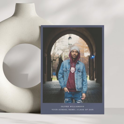 Vet Eenvoudig Navy Blue Modern Photo Afstuderen Aankondiging