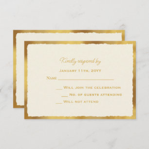 Vet Elegance Gold Edge Ecru Bruiloft Reactie RSVP Kaartje