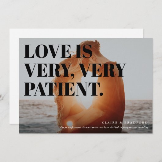 Vet en Cheeky Typographic Postponed Wedding Aankondiging (Voorkant / Achterkant)