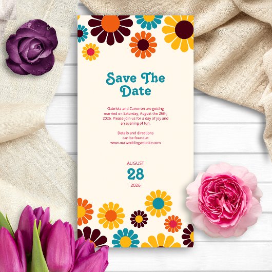 Vet en Helder Retro Kleur Daisy Save The Date