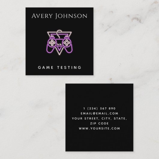 Vet en minimaal videogame testen roze controller vierkante visitekaartje (Voorkant / Achterkant)