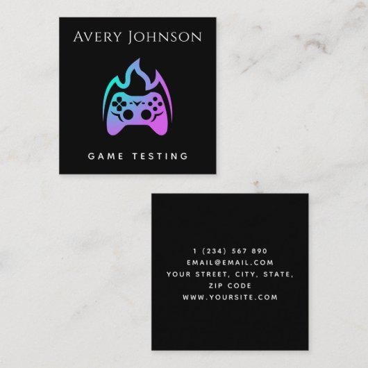 Vet en minimale gametest Neon Gradiënt Joystick Vierkante Visitekaartje (Voorkant / Achterkant)