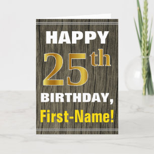 Vet, Faux Wood, Faux Gold 25e verjaardag + Naam Kaart