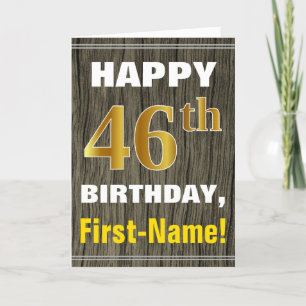 Vet, Faux Wood, Faux Gold 46e verjaardag + Naam Kaart