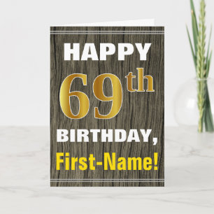 Vet, Faux Wood, Faux Gold 69e verjaardag + Naam Kaart
