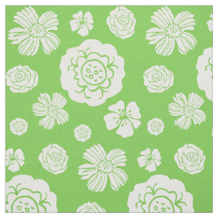 Vet Floral Pattern Lime Green White Stof