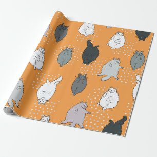 Vet, fluffy katten liggen op hun rug. Cute co Cadeaupapier