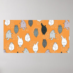 Vet, fluffy katten liggen op hun rug. Cute co Poster