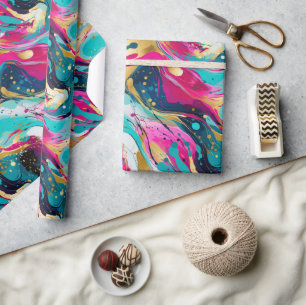 Vet Fuchsia Blauwgroen Abstract met Metallics Desi Cadeaupapier