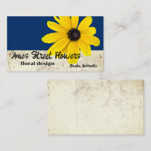 Vet geel bloem op donkerblauw bloemist designer visitekaartje
