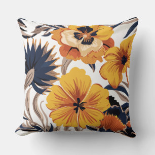 Vet Geel en Navy Bloemen Harmonie Kussen