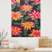 Vet Geel en Oranje Bloemen Zwart Poster (Keuken)