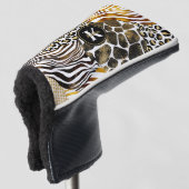 Vet gemengde dierlijke afdrukken met goudaccenten golfheadcover (3/4 voorkant)