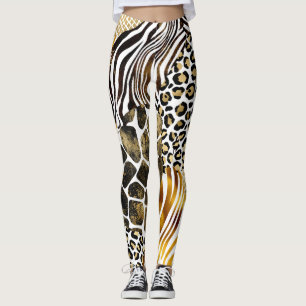 Vet, gemengde dierlijke printers Gold-accessoires Leggings