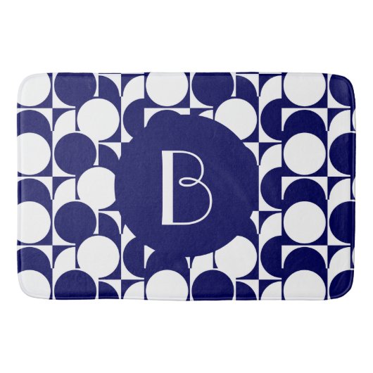 Vet Geometrie met monogram, marine & White Badmat (Voorkant)