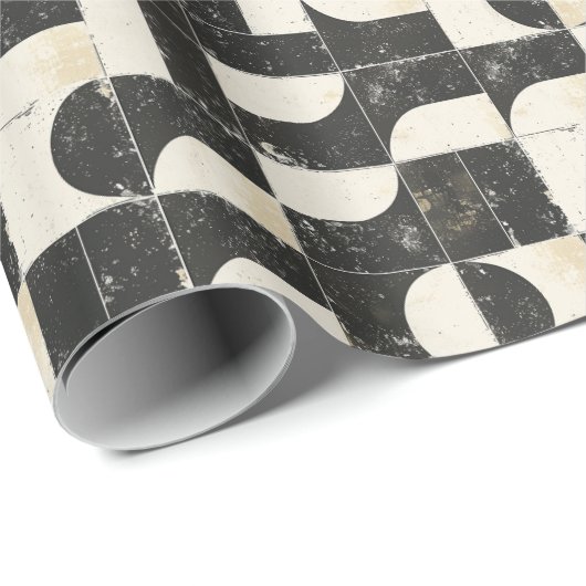 Vet geometrisch Abstract patroon – Zwart & Crème Cadeaupapier (Rol Hoek)