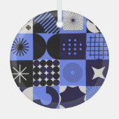 Vet geometrisch Bauhaus Retrofuturistisch patroon Glas Ornament (Voorkant)