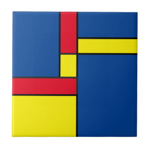 Vet geometrisch ontwerp in rood, blauw en geel tegeltje