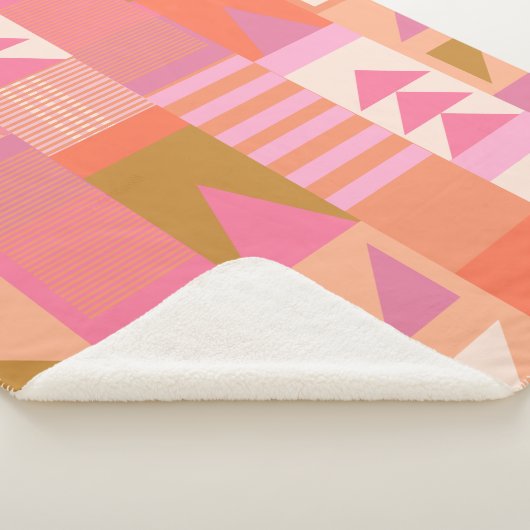 Vet geometrisch patroon in roze en Oranje Sherpa Deken (3/4)