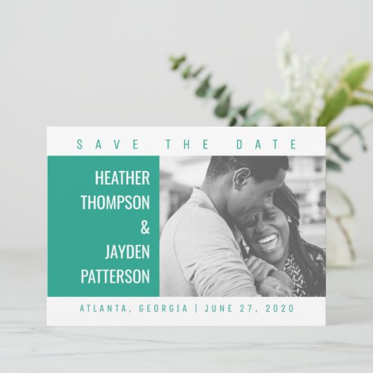 Vet Geometrische foto Opslaan datum | Arcadia Gree Save The Date (Staand voorkant)