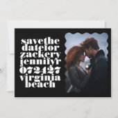 Vet geschulpte rand wit zwart QR code foto Save The Date (Voorkant)