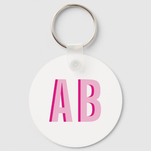 Vet gestapeld roze 2 letter monogram sleutelhanger (Voorkant)