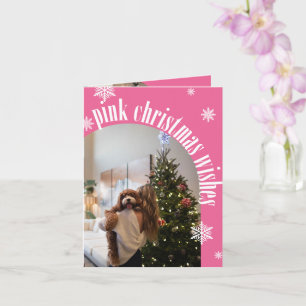 Vet Glitter Roze Kerstwensen Foto gevouwen Kaart