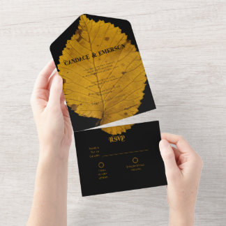 Vet Gouden Herfstblad Alles in Een Bruiloft Uitnod All In One Uitnodiging