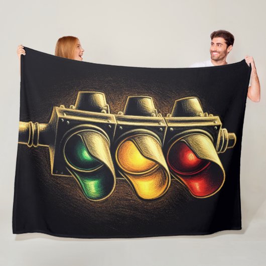 Vet Grafisch Stoplight op Zwart Fleece Deken (In situ)