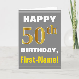 Vet, grijs, Faux Gold 50th Birthday met naam Kaart