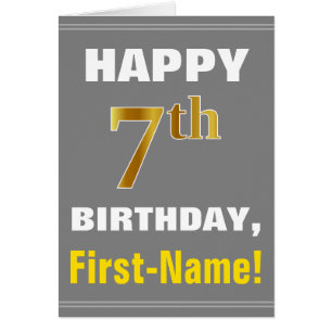 Vet, grijs, Faux Gold 7th Birthday met naam Kaart