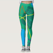 Vet Groen Blauw Abstract Print Leggings (Voorkant)