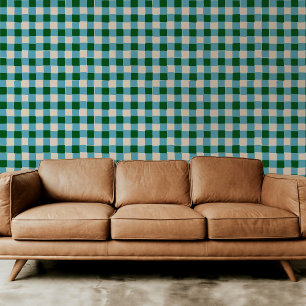 Vet Groen en Blauw Geruit geruit Plaid Behang