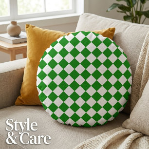 Vet Groen en Wit Chevron Patroon 16" Rond Kussen