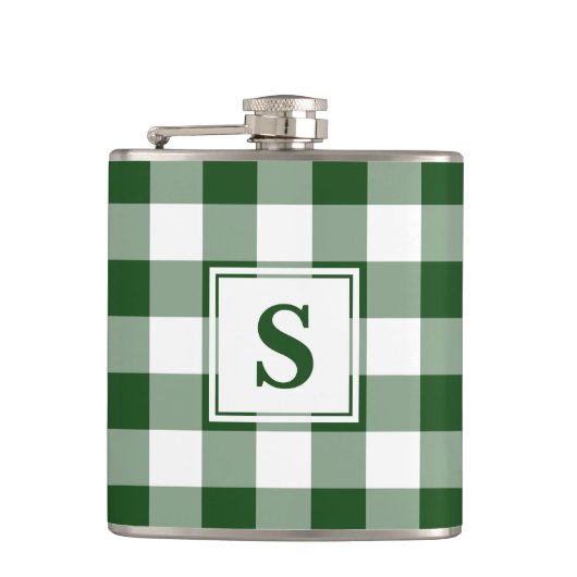 Vet Groen en Wit Geplakt Patroon met Monogram Heupfles (Voorkant)