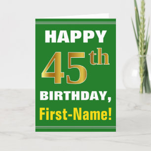 Vet, groen, Faux Gold 45th Birthday met naam Kaart