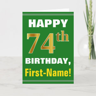 Vet, Groen, Faux Gold 74e Verjaardag w / Naam Kaar Kaart