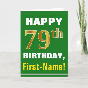 Vet, groen, Faux Gold 79th Birthday met naam Kaart