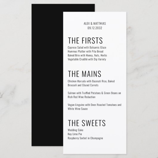 Vet Grote Typografie Zwart Wit Modern Huwelijk Menu (Voorkant / Achterkant)