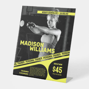 Vet Helder Geel Personal Trainer Foto Reclamebord Met Voetstuk